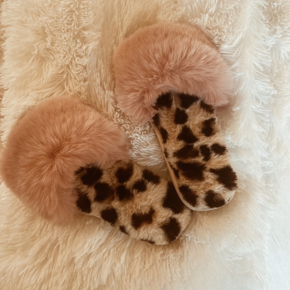 Brand New Pink and Cheetah Fuzzy Slides